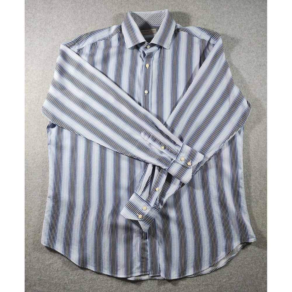 Thomas Dean Men's Dress Shirt, Size XL, Blue Stripe, Contrasting Trim